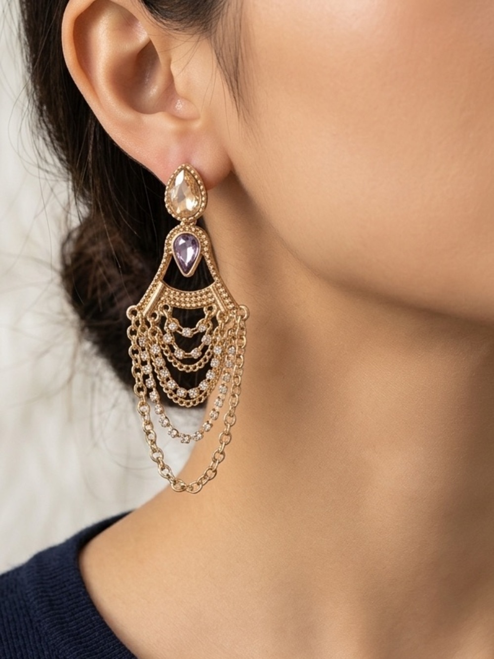 Layered Multichain Gold-tone Earrings